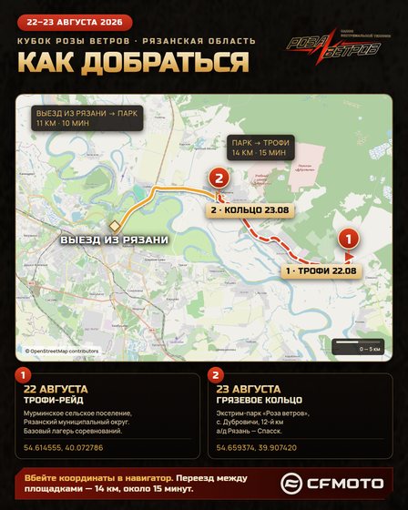 Схема проезда к двум площадкам «Кубка Розы ветров»: базовый лагерь трофи-рейда и экстрим-парк